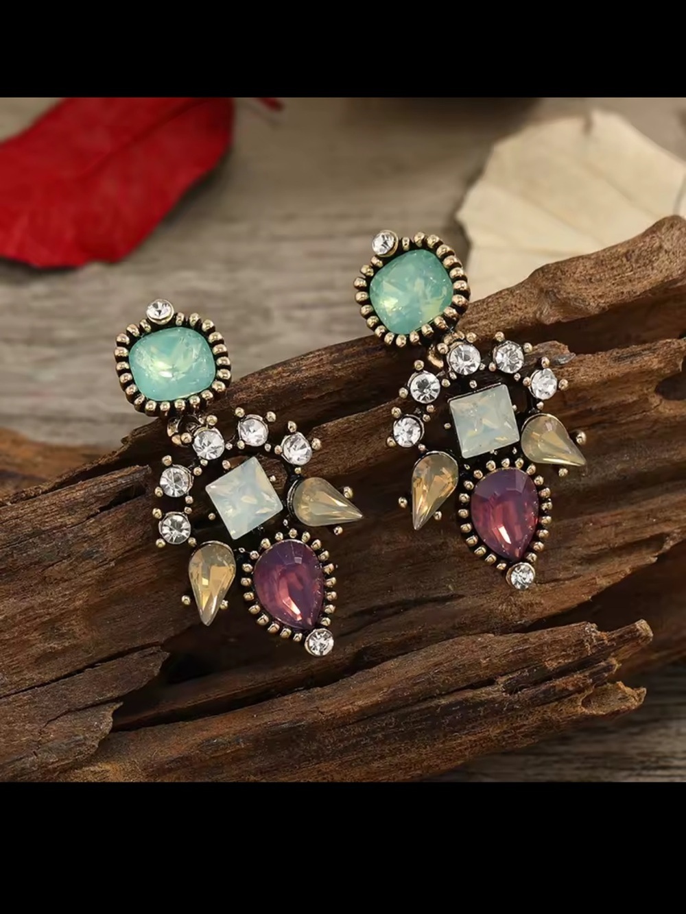 Multi-Gem Drop Earrings - Mint, Purple & Opal